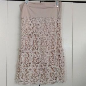 Womens tan skirt with floral crochet design